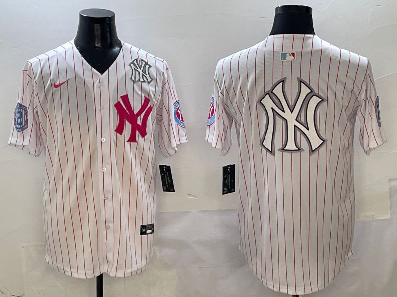 Men New York Yankees Blank White Stripe Jointly Name Nike 2025 MLB Jersey style 23